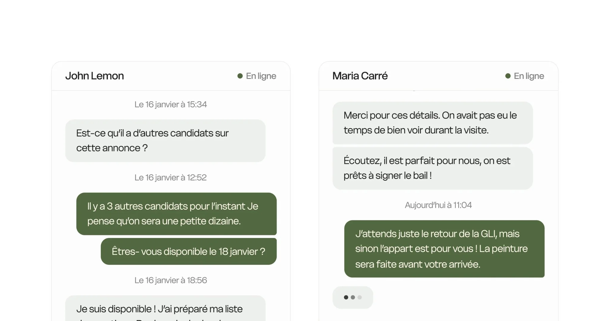 Messagerie Miramo avec échanges entre bailleur et candidats