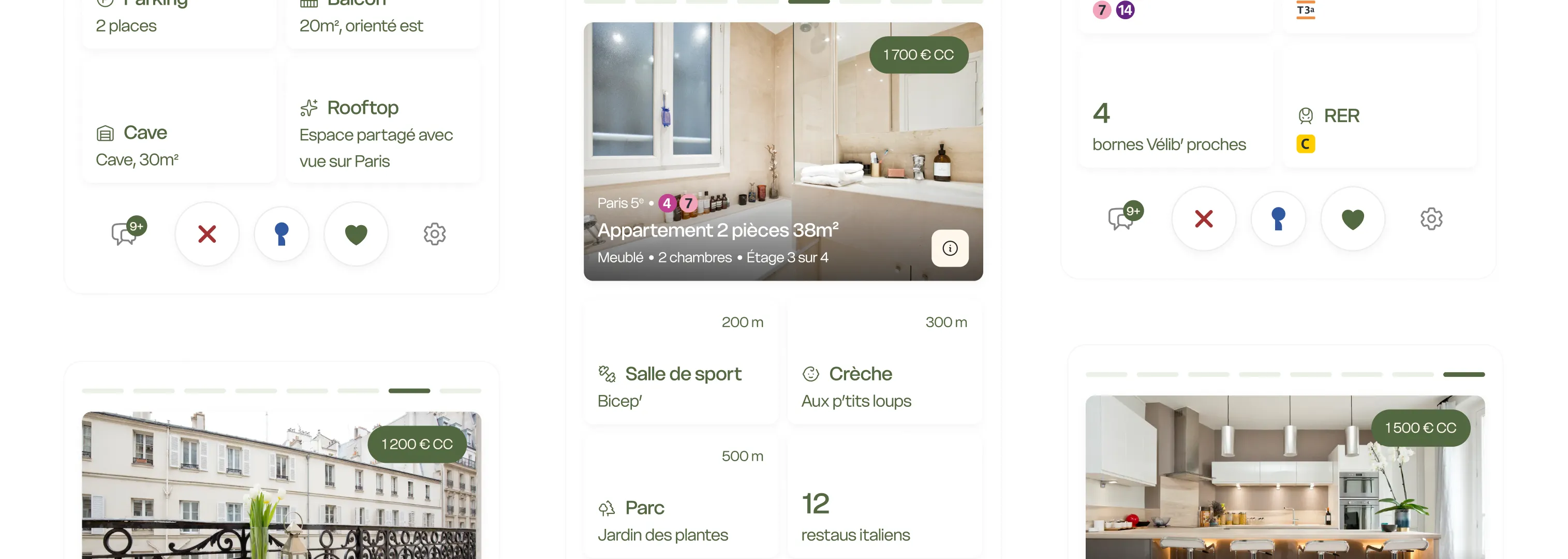 Aperçu des cartes de logements dans l'application Miramo