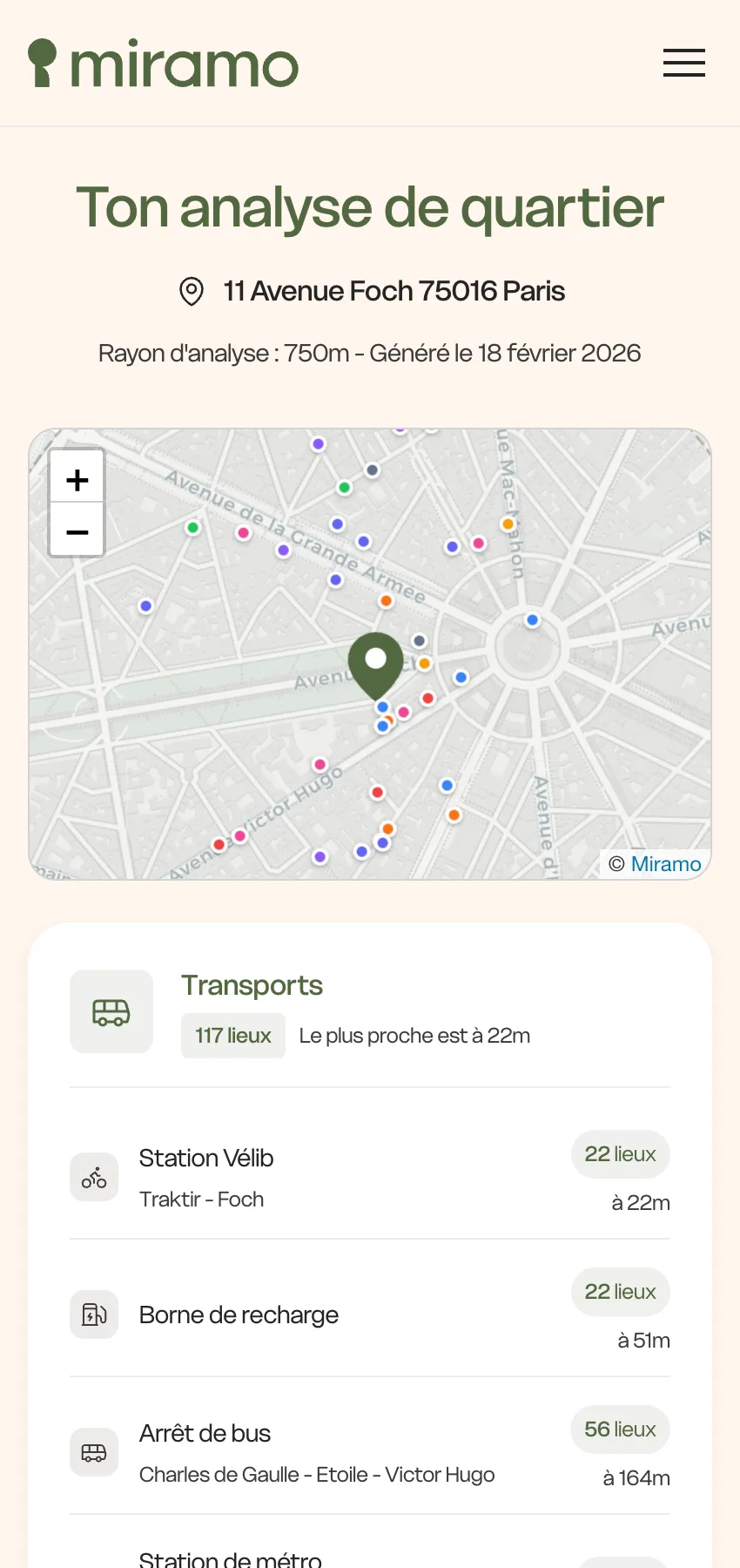 Aperçu du rapport d'analyse de quartier sur mobile